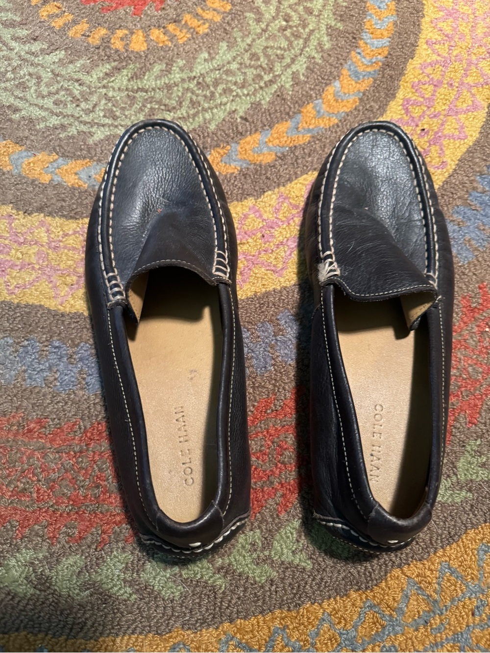 Cole Haan Men’s Dark Brown Leather Slip-On Loafers with Contrast Stitching, 12m